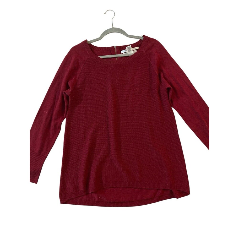 Max Studio Womenβs 100% Merino Wool Sweater Size L Burgundy Knit Pulloverβ